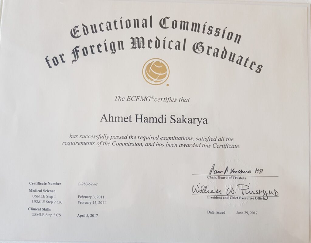 ABD Tıbbi Denklik Belgesi U.S. Medical Equivalency